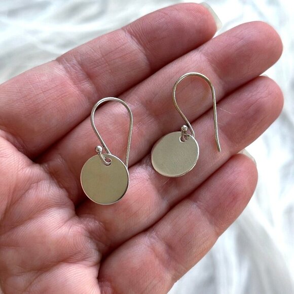 Handmade 925 Sterling Silver Disc Drop Earrings French Hooks - 1/2 inch circle - Picture 1 of 4